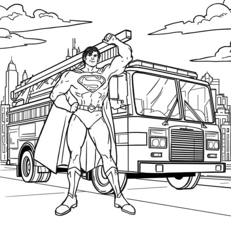 Caminhao de Bombeiro e Super heroi (Desenho para Colorir)