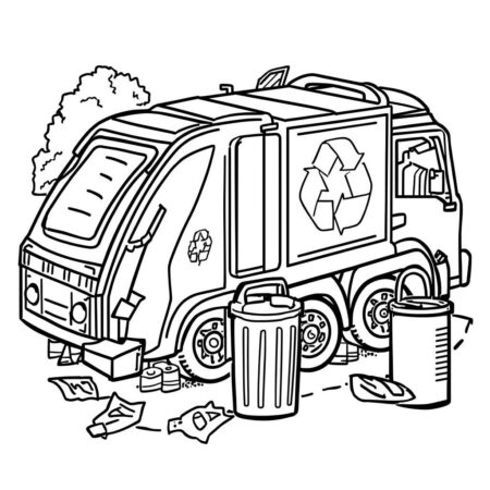 Caminhao de Lixo e Estacao de Reciclagem (Desenho para Colorir)