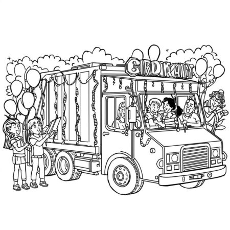 Caminhao de Lixo e Festas (Desenho para Colorir)