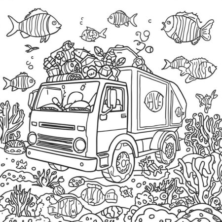 Caminhao de Lixo e Mundo Subaquatico (Desenho para Colorir)
