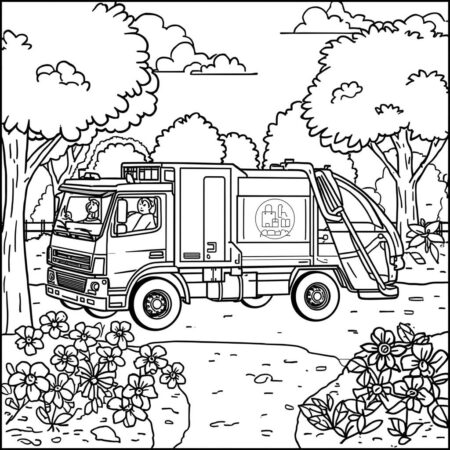 Caminhao de Lixo e Natureza (Desenho para Colorir)