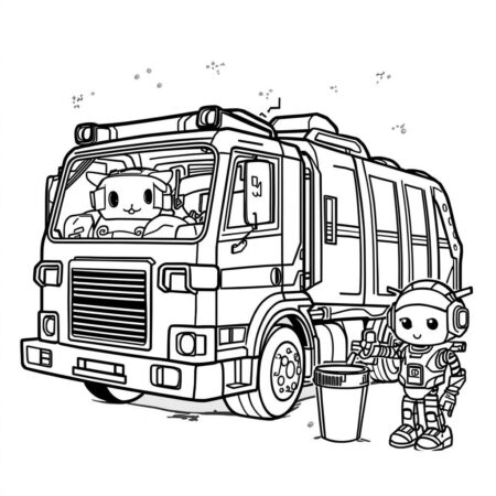 Caminhao de Lixo e Robos (Desenho para Colorir)