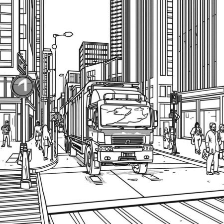 Caminhao de Lixo e Sinais de Transito (Desenho para Colorir)