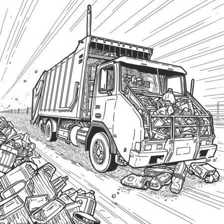 Caminhao de Lixo em Acao (Desenho para Colorir)