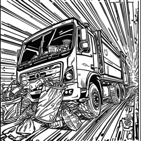 Caminhao de Lixo em Acao (Desenho para Colorir)