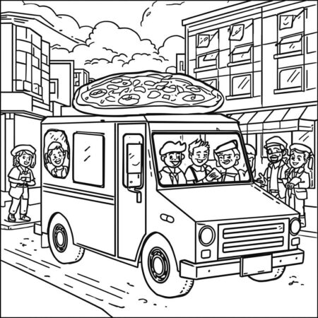 Caminhao de Pizza (Desenho para Colorir)