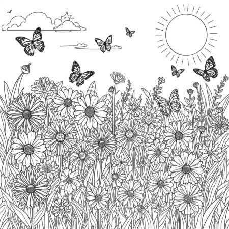 Campo de Flores Colorido (Desenho para Colorir)