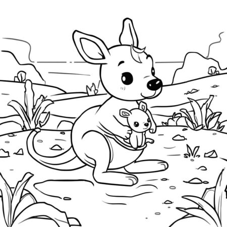 Canguru Kawaii Saltando (Desenho para Colorir)