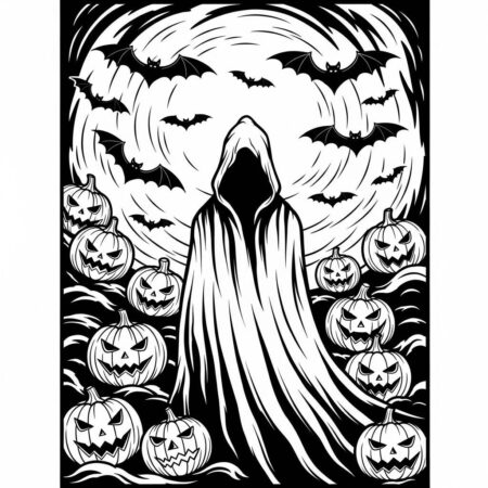 Capa de Halloween e Aboboras (Desenho para Colorir)