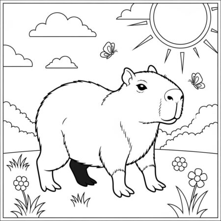 Capivara Brincando Alegre (Desenho para Colorir)