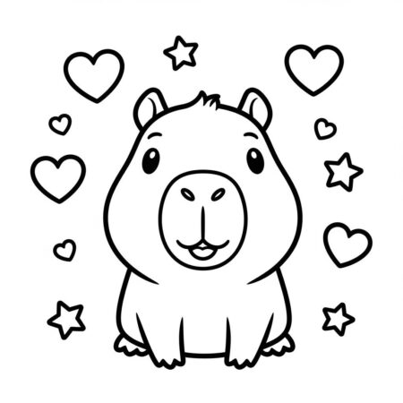 Capivara Kawaii Fofa (Desenho para Colorir)