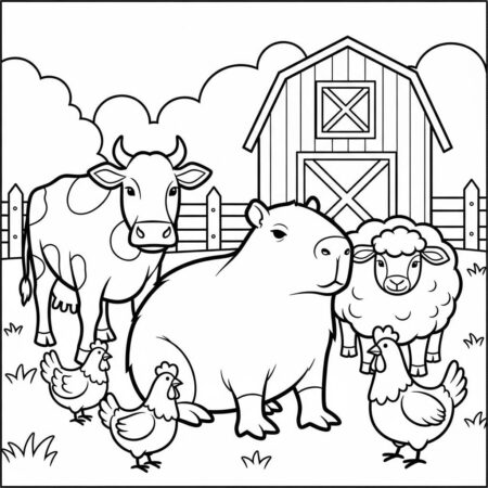 Capivara e Animais da Fazenda (Desenho para Colorir)