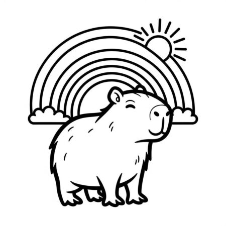 Capivara e Arco Iris (Desenho para Colorir)