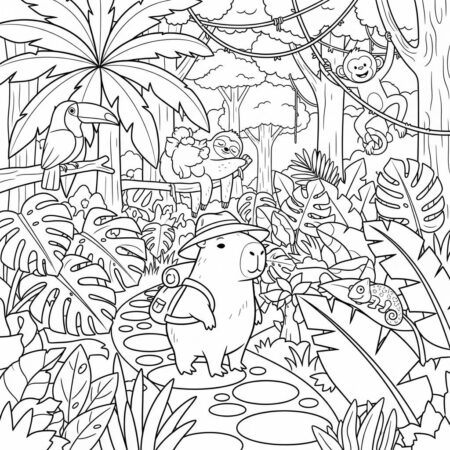 Capivara e Aventura na Selva (Desenho para Colorir)