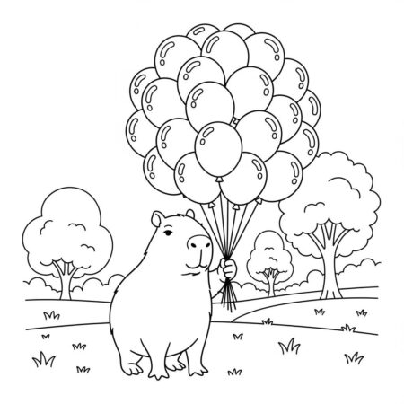 Capivara e Baloes (Desenho para Colorir)