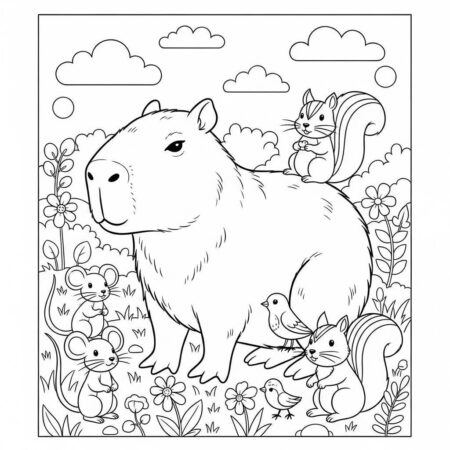Capivara e Bichinhos (Desenho para Colorir)