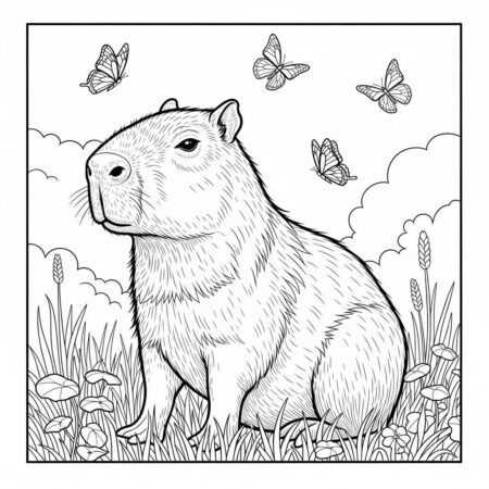Capivara e Borboletas (Desenho para Colorir)
