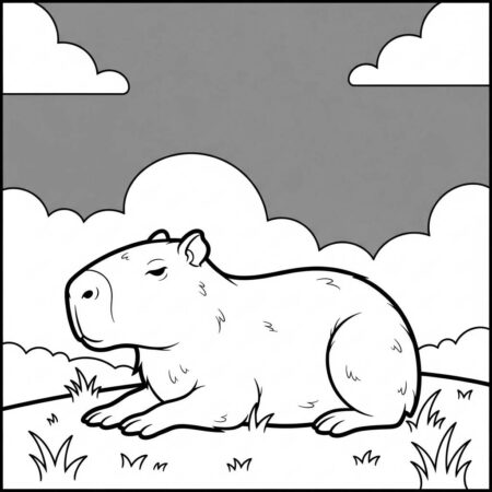 Capivara e Ceu Azul (Desenho para Colorir)