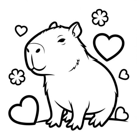Capivara e Coracao (Desenho para Colorir)