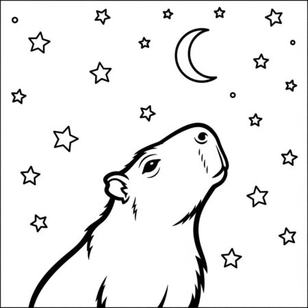 Capivara e Estrelas (Desenho para Colorir)