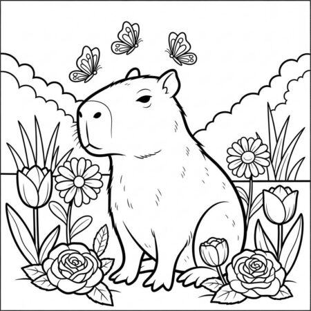 Capivara e Flores (Desenho para Colorir)