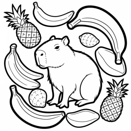 Capivara e Frutas (Desenho para Colorir)