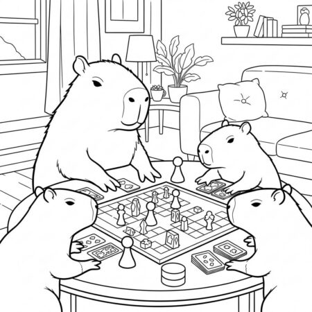 Capivara e Jogos (Desenho para Colorir)