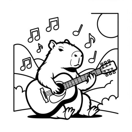 Capivara e Musica (Desenho para Colorir)