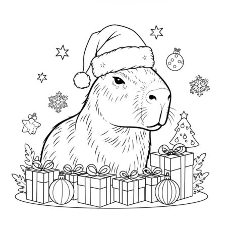 Capivara e Natal (Desenho para Colorir)
