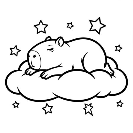 Capivara e Nuvens (Desenho para Colorir)