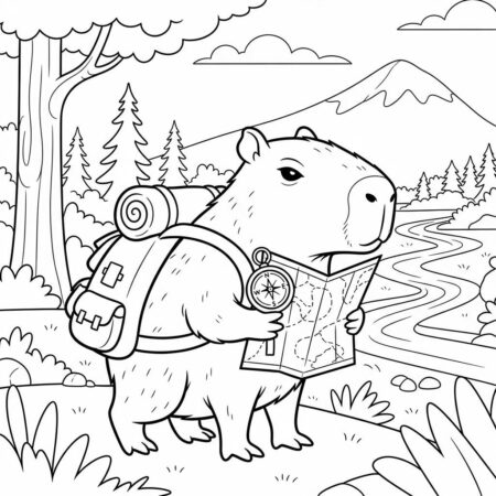 Capivara em Aventura (Desenho para Colorir)