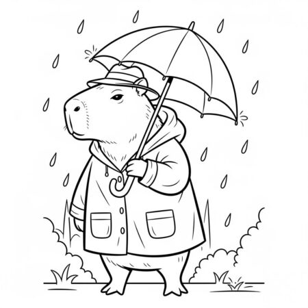 Capivara na Chuva (Desenho para Colorir)