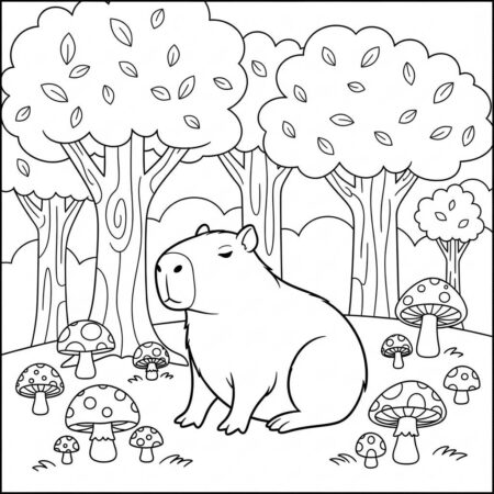 Capivara na Floresta (Desenho para Colorir)