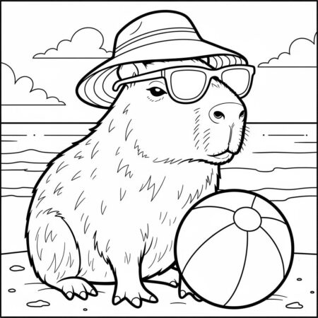 Capivara na Praia (Desenho para Colorir)
