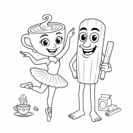 Cappuccino Ballerina e Palito Dançante (Desenho para Colorir)