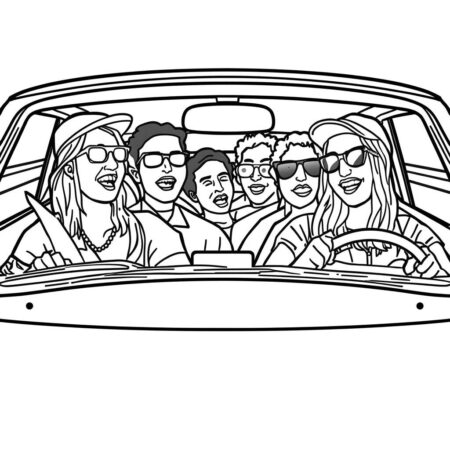 Carro de corrida com amigos (Desenho para Colorir)