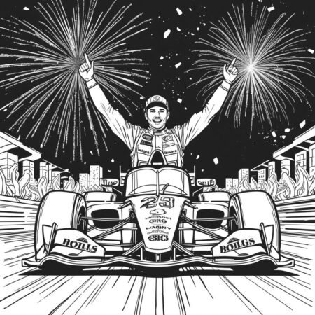 Carro de corrida e fogos de artificio (Desenho para Colorir)