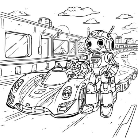 Carro de corrida e robo (Desenho para Colorir)