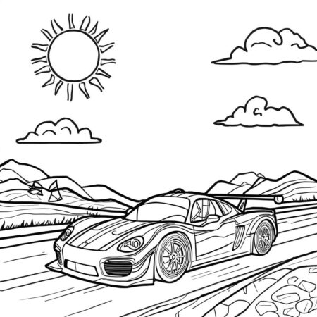 Carro de corrida e sol (Desenho para Colorir)