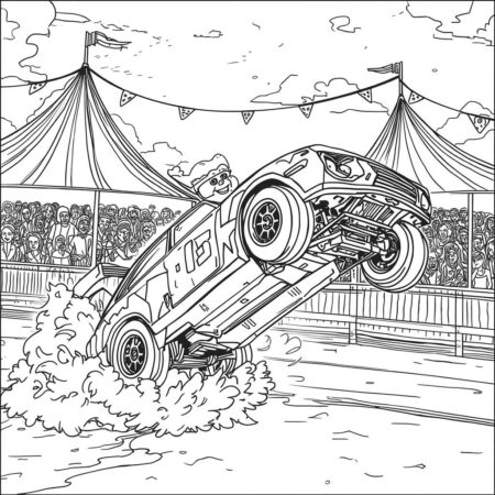 Carro de corrida em um circo (Desenho para Colorir)