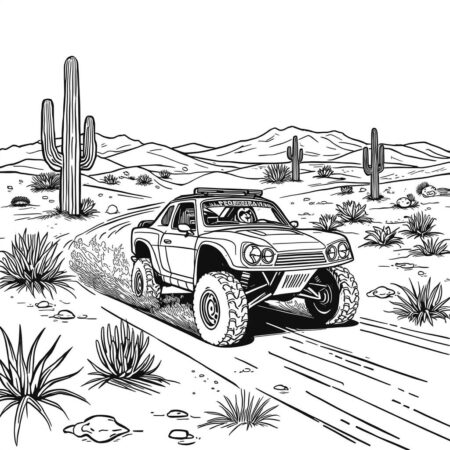 Carro de corrida em um deserto (Desenho para Colorir)