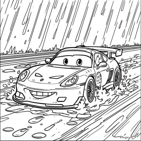 Carro de corrida em um dia chuvoso (Desenho para Colorir)