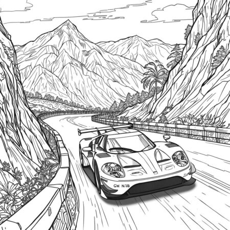 Carro de corrida em uma montanha (Desenho para Colorir)