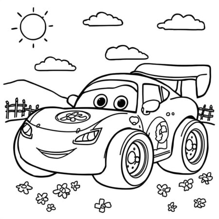 Carro de corrida fofinho (Desenho para Colorir)