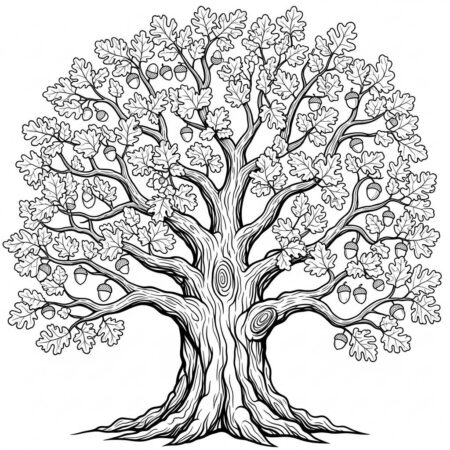 Carvalho com Folhas (Desenho para Colorir)