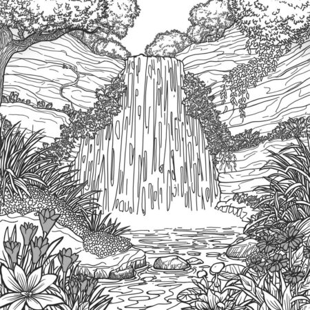 Cascata Natural Deslumbrante (Desenho para Colorir)