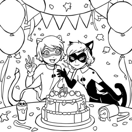 Cat Noir e Ladybug em Festa (Desenho para Colorir)