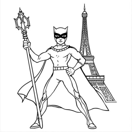 Cat Noir e seu Bastao (Desenho para Colorir)