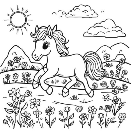 Cavalo Kawaii Galopando (Desenho para Colorir)