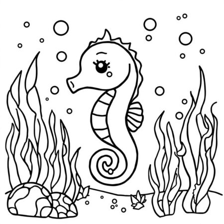 Cavalo Marinho Kawaii (Desenho para Colorir)
